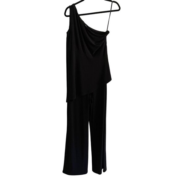 Lauren Ralph Lauren Women 10 Jersey Asymmetrical Layered One Shoulder Jumpsuit - Picture 2 of 13
